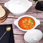 8.7" x 6.7" Ceramic Oval Casserole Dish with Lids,1.6 Qt White French Serving Soup Tureens, Baking Dish with Handle 11.3 IN, for Casseroles, Lasagna Cookware Set, Microwave, Oven Safe