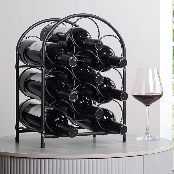 GOSSI 3- Tier Home Wine Bar for Wine Lovers Restaurant Hotel Wine Rack Standing Floor Cabinets Wine Bottle Holders Stands - Black 9 Bottle Metal Stand Christmas Decorations（23036）