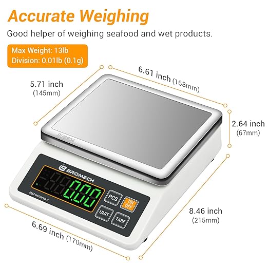 Gram Scale Waterproof Counting Function Weighs Gram, Pound & Kilogram, 13lb Capacity, 0.001lb Increment, Stainless Steel Platform, Perfect for Baker, Pastry Chefs, Homebrewing, Food Production