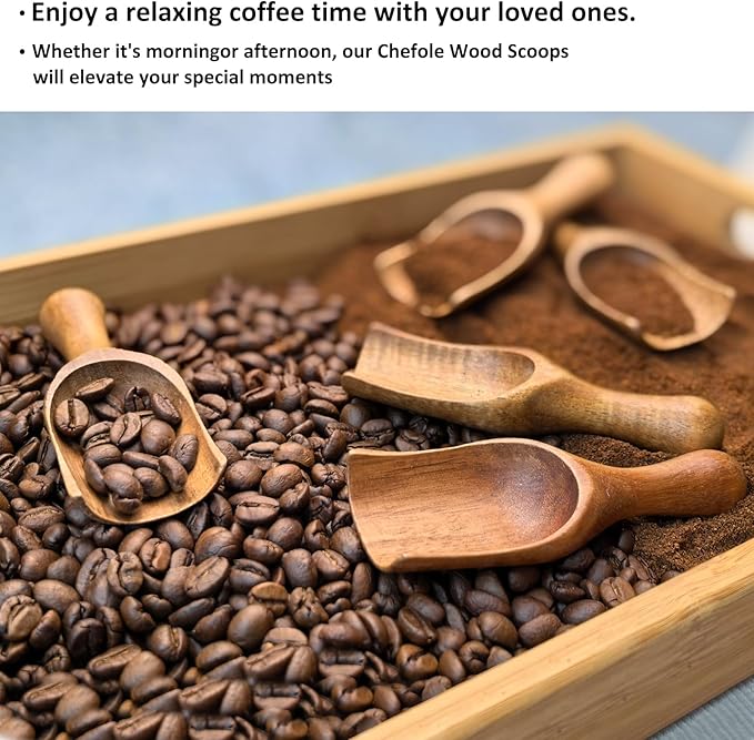 Wooden Scoop for Canisters 6PCS Acacia Wood Scoops for Jars Measuring Spoons for Ground Coffee Scoops Wooden Scoops Measuring Scoop for Seasoning Bath Salt Laundry Detergent Shovel-Multipurpose