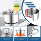 E-far 6 Quart Stock Pot, Tri-Ply Stainless Steel Cooking Pot with Glass Lid and Riveted Handles, Metal Pasta Soup Pot for Induction Ceramic Electric Gas Stoves, Heavy Duty & Dishwasher Safe