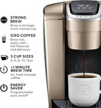 Keurig K-Elite Single Serve K-Cup Pod Coffee Maker, with Strength and Temperature Control, Iced Coffee Capability, 8 to 12oz Brew Size, Programmable, Brushed Gold