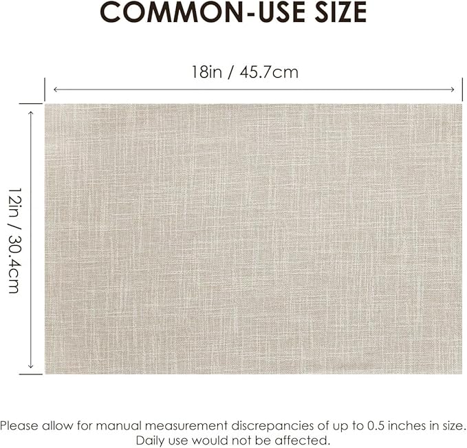 Placemats Set of 8, Bilayer Thickened Linen Place Mats Heat Resistant Machine Washable Wrinkle Free Carefully Selected Polyester Mats for Kitchen/Dining/Coffee Table (Cream Beige)