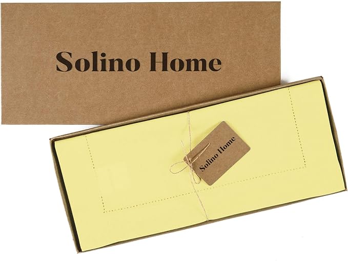 Solino Home Cotton Linen Yellow Table Runner 72 Inches Long - Hemstitch Table Runner 14 x 72 Inch for Dresser, Dining and Summer