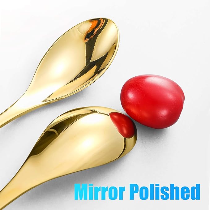 Lemeya 24-Piece Gold Silverware Set with Steak Knives,Forged 18/10 Stainless Steel Cutlery Set for 4,Modern Heavy Duty Flatware Utensils Set,Fork Spoon and Knives Set, Mirror Polished,Dishwasher Safe