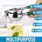 Zulay Lemon Squeezer Stainless Steel with Premium Heavy Duty Solid Metal Squeezer Bowl and Food Grade Silicone Handles - Large Manual Citrus Press Juicer and Lime Squeezer Stainless Steel (Green)