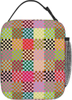 Multicolor Checkered Insulated Lunch Box – Reusable Colorful Checkerboard Lunch Bag for Adults & Kids, Portable Leakproof School Lunch Tote with Detachable Handle