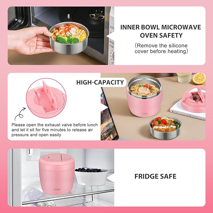 Thermo Food Jar for Hot Food Adults 32OZ Soup Thermo Lunch Containers Wide Mouth Vacuum Insulated Stainless Steel Leakproof Bento Box with Spoon (Pink2)