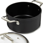 BergHOFF Essentials 5Pc Non-stick Hard Anodized Cookware Starter Set, Glass lid, FernoGreen Non-toxic Nonstick Coating, Stainless Steel Handle, Induction Pots and Pans, Black