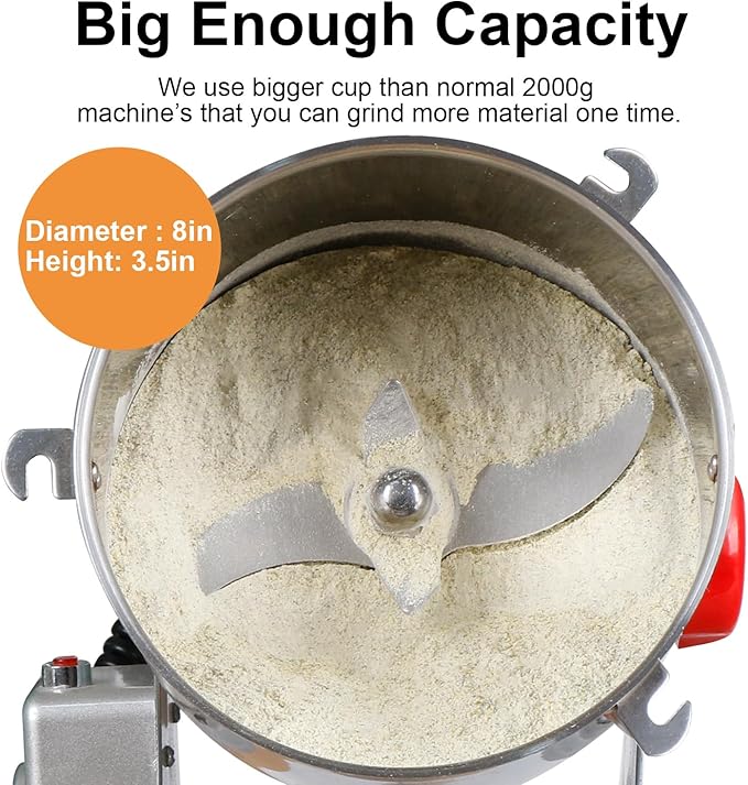 Grain Mill Grinder Electric Flour, 2000g Corn Fine Powder Rice Grinder Wheat Mill for Home Kitchen Commercial Stainless Steel Spice Food Pepper Coffee Beans (Swing Type)