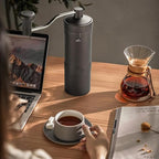 Manual Coffee Grinder with 7 Star Stainless Steel Conical Burr, Portable Coffee Grinder with External Adjustable Grind Setting (Grey)