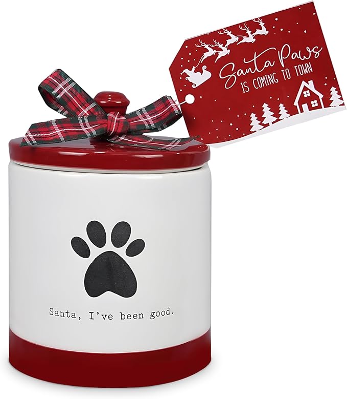 Young's Inc Ceramic Christmas Pet Treat Jar with Lid, Dog Treat Container for Countertop, 4.53" L x 6.1" W Small Animals, Cat, Dog Cookie Jar, Decorative Gifts for Pet Owners
