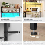 HOOBRO Bakers Rack with Power Outlet, 5 Tiers Coffee Bar with LED Light, Microwave Stand with Wire Basket & Wine Holders, Kitchen Storage Shelf with 6 S-Shaped Hooks, Rustic Brown and Black BF21UDHB01