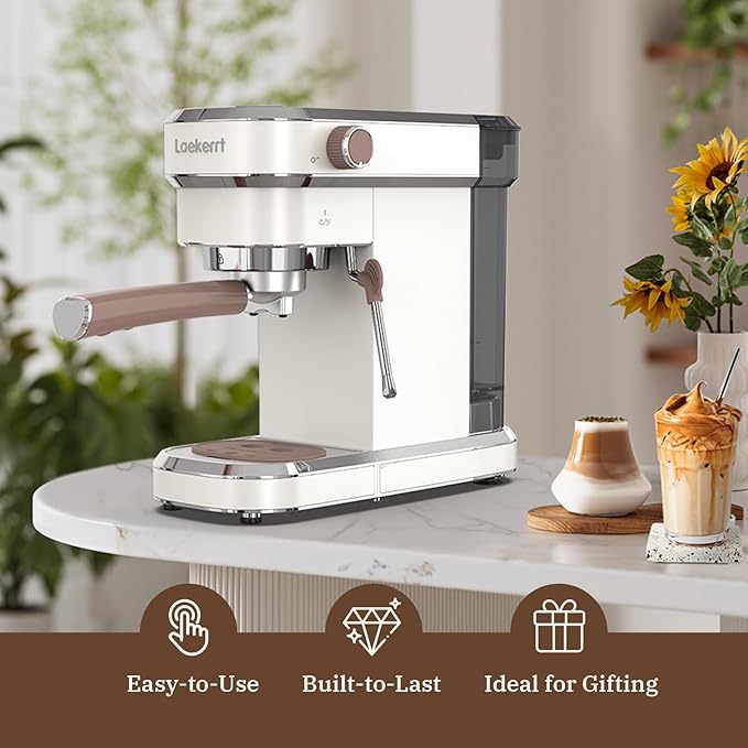 Espresso Machine, Expresso Coffee Machines for Home, 20 Bar Cafetera Espresso with Milk Frother Steam Wand, Compact Small Coffee Maker for Latte and Cappuccino (Pear White, Stainless Steel, Gift)