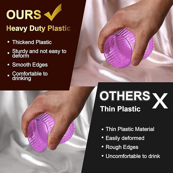 40 Pack Plastic Ribbed Wine Glasses, 14Oz Origami Disposable Wine Glasses Unbreakable Clear Plastic Cocktail Glasses Recyclable Shatterproof Reusable Wine Cups (14oz-purple-40pack)