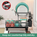 MOUKABAL Dish Drying Rack, 2 Tier Dish Rack, Large Dish Racks for Kitchen Counter, Dish Drainer with Removable Utensil Holder, Drainboard (Grey)