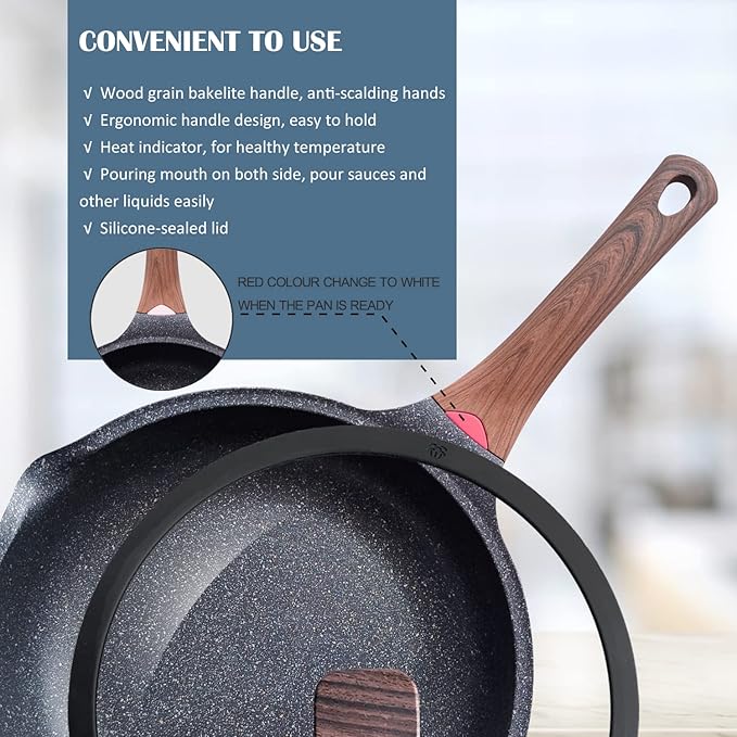 Vinchef Nonstick Deep Frying Pan Saute Pan with Lid, 10in/3Qt Skillet Pan, German 3C+ Ceramic Coating Technology, Aluminum Casting, Induction Compatible