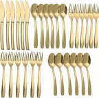 Gold 30 Piece Silverware Set,Stainless Steel Flatware Set for 6,18/0 Rust-Proof Cutlery Set with Forks & Spoons,Mirror Polished Dishwasher Safe - Heavy Duty Tableware for Home & Dining