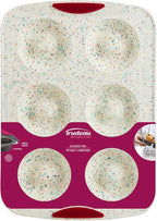 Trudeau Jumbo Donut Pan – Nonstick 6 Cavity Mold, White Confetti/Fuchsia – Silicone Baking Pan for Homemade Donuts, Muffins, Cakes, Bagels, Pastries & Baked Treats – Dishwasher & Oven Safe