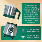 Electric Spice and Nut Grinders - 3 Stainless Steel Blades, 1 Filter, 1 Brush - 500W Grinder for Kitchen Dry Use (Green）