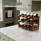 Bamboo Wine Rack, 3-Tier 12 Bottles Wine Storage Cabinet Shelf, Easy-Assembly Freestanding Bamboo Wine Racks Countertop for Kitchen Pantry Dining Room Bar, Walnut