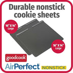 GoodCook AirPerfect 16" x 14" Nonstick Steel Insulated Cookie Sheets, No-Burn Baking Sheets with Large Handles, Set of 2, Gray