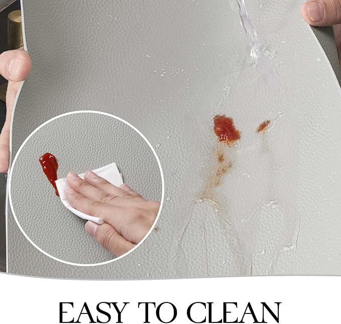 MOSAYT Vinyl Placemats Set of 6, Heat Resistant Place Mats 100% Waterproof Washable & Wipeable Faux Leather Reversible Table Mats for Kitchen Dining Party Indoor Outdoor, 12" x 17", Light Grey