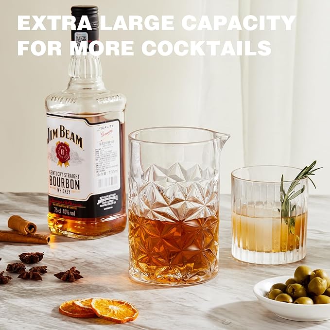 KITESSENSU Cocktail Mmixing Glass 24oz 710ml - Crystal Bartender Accessories Glass Beaker to Mix & Stir Cocktails - Thick and Sturdy Bottom - Premium Seamless Design