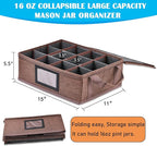 16 oz Mason Jar Storage Containers - Sturdy Canning Jar Storage Boxes Organizer, Foldable Carrier Bag with Handles and Dividers, Holds 12 Pint Mason Jars, Home Canning Supplies (Pint)