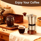 Ceramic Burr Manual Coffee Grinder with 8 Adjustable Coarseness Settings for Cold Brew Espresso Beans French Press Pour Over Drip Stainless Steel Hand Crank Coffee Mill for Home use or Travel Camping