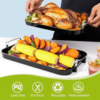3 Pack Serving Tray with Handles, Stackable Reusable Trays for Serving Food, Plastic Serving Platters for Party, Charcuterie, Fruit, Appetizer, Black Silver