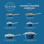 Sur La Table Kitchen Essentials 10 Piece PFA Free Titanium Ceramic Nonstick Interior Forged Aluminum Cookware Pots and Pans Set - Blue - Induction Compatible