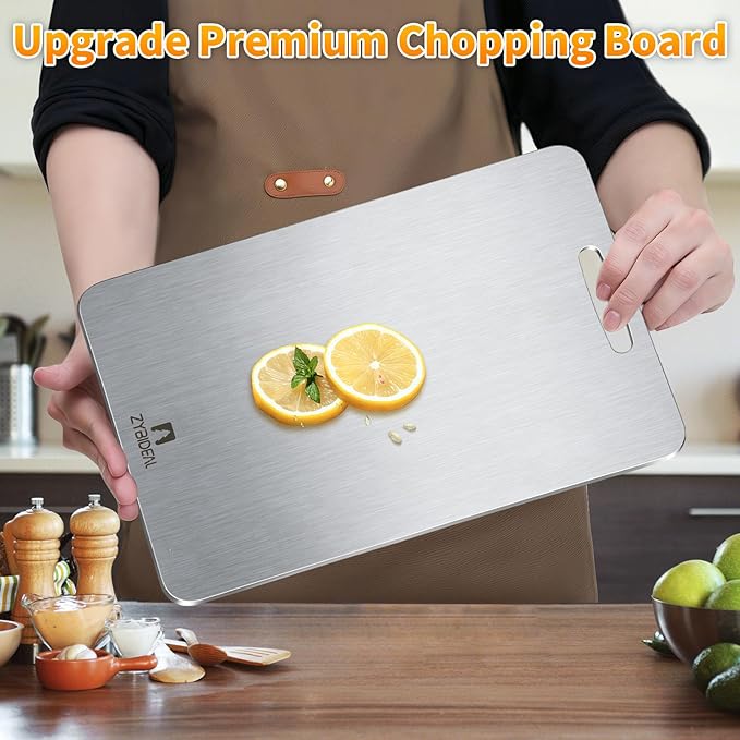 Pure Titanium Cutting Board, Stainless Cutting Boards for Kitchen, Double-Sided Food Grade Chopping for Meat, Vegetable & Fruit (8 * 12 IN)