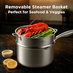 Tri-Ply Stainless Steel Sauce Pan with Steamer Basket & Straining Glass Lid— 2-in-1 Multi-Function Pot for Steaming, Boiling & Simmering — Healthy, Durable, Rust-Resistant, Professional-Grade Cookware