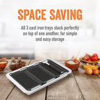 Yukon Glory Sear 'N Serve Cast Iron Grill Pan Set, 3 Cast Iron Grill Baskets with Serving Tray & Clip-On Handle, for Stovetop or Outdoor Grills