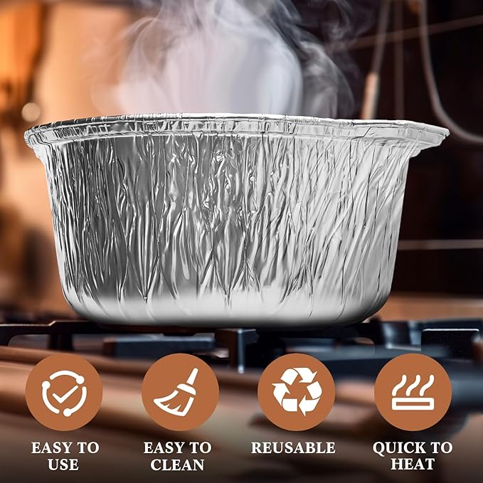 12 Pcs Disposable Aluminum Pot with Lid Round Foil Pans Disposable Cookware Food Container for Vacation Trips Camping Baking Heating Cooking (121.7 oz)