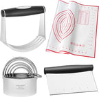 HULISEN Stainless Steel Biscuit Cutter Set, Silicone Mat, Pastry Scraper and Dough Blender, Sturdy & Long-Lasting with Ergonomic Rubber Grip, Professional Baking Dough Tools, Gift Package (4 Pcs/Set)