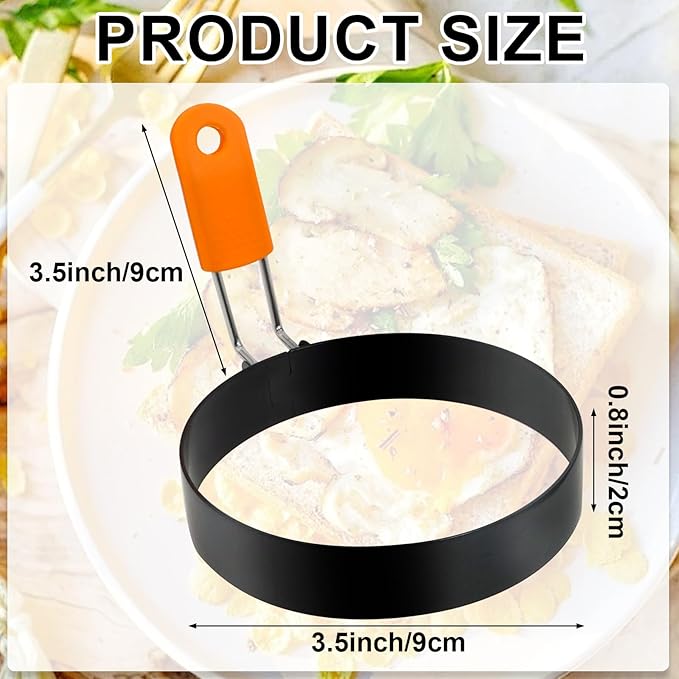 Egg Rings 3.5 Inch Pack of 4 with Silicone Handle Perfect Round Circle Mold Shaper for Frying Eggs Crumpet Pancakes Accessory for Home Camping Breakfasts