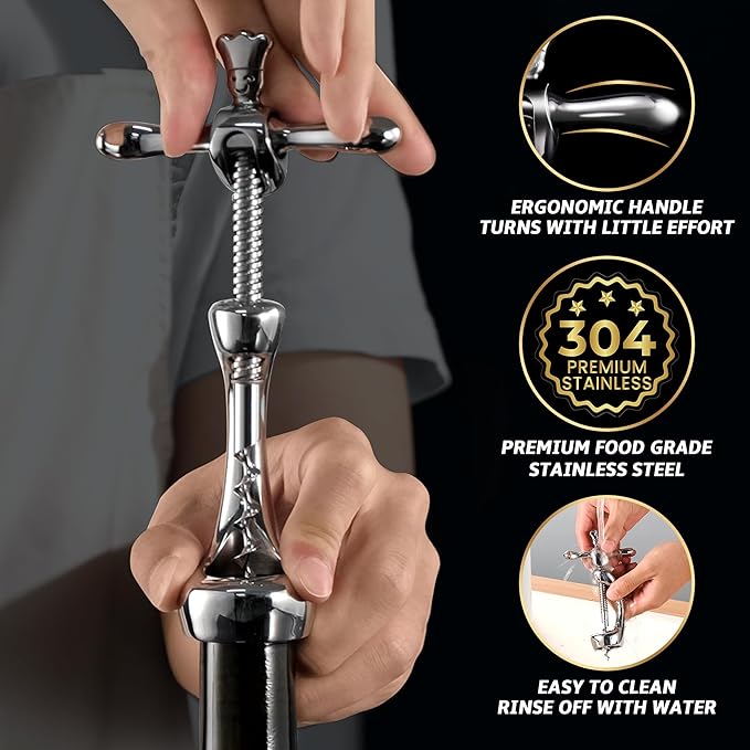 Wine Opener Deluxe, Heavy-Duty Bottle Opener for Easy Cork Removal, Manual Corkscrew for Smooth & Effortless Intact Wine Corks, Premium Corkscrew for Waiters, Bartenders & Home Use