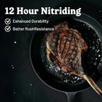 Flambo 12 Inch Smooth Cast Iron Skillet - Naturally Non-Stick, Pre-Seasoned Frying Pan, Smooth Finish for Grilling, Frying, Sauteing, Searing, Baking - Use on Oven, Stove, Grill, or Campfire