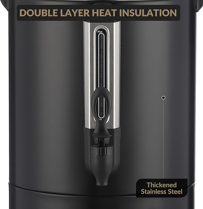 100 Cups Large Coffee Urn with Double Wall Insulation, 14L/3.8 Gallon Stainless Steel Commercial Electric Coffee Maker with Hot Drinks and Hot Water, for Weddings, Parties, Catering, and Buffets