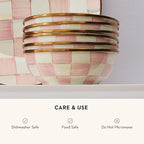 MACKENZIE-CHILDS Enamel Everyday Bowl, Serving Bowl for Entertaining, Extra-Small, Pink-and-White Rosy Check, Set of 1