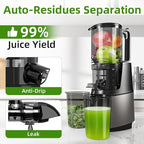 Cold Press Juicer, 5.3" Wide Feed Chute Juice Extractor Machine with 400W, High Juice Yield, Slow Masticating Juicer for Whole Vegetables & Fruits, Grey