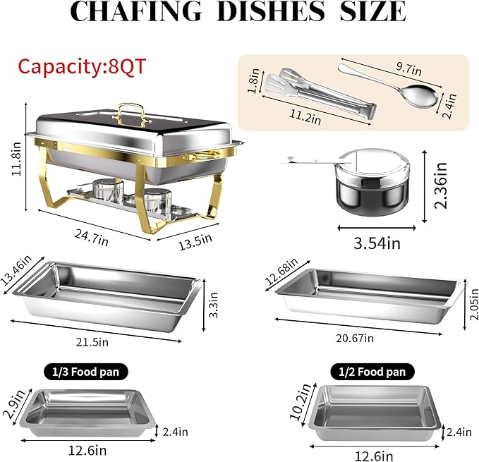 Chafing Dishes for Buffet，4PK Food Warmers for Parties, Buffet Servers and Warmers,Semi Gold Chafing Dish Buffet Set, Elegant Catering Supplies Buffet Display Set