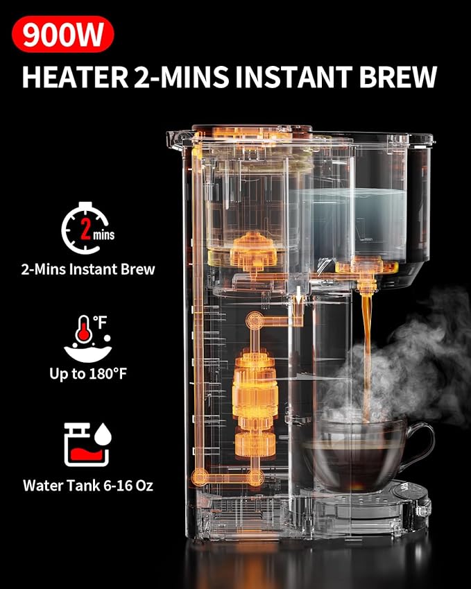 AIRMSEN Single Serve Coffee Maker with Grinder, Grind and Brew All in One - 6-16 Oz Single Cup Coffee Machine with 19 oz Travel Mug - Adjustable Drip Tray, Overheat Protection