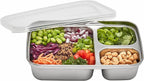 U Konserve Stainless Steel Rectangle Divided 3 Section Food Storage Bento Box Container, Leak Proof Silicone Lid Dishwasher Safe - Plastic Free, (24oz Clear)