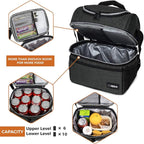 OPUX Lunch Box For Men Women, Insulated Large Double Decker Lunch Bag, Charcoal Gray, 10x7.5x10 Inches