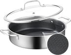 DELARLO Tri-Ply Stainless Steel 7QT Saute Pan With Lid Nonstick, 12 Inch Deep Frying Pan, Large Skillet, Cooker Pan,Dishwasher & Oven Safe