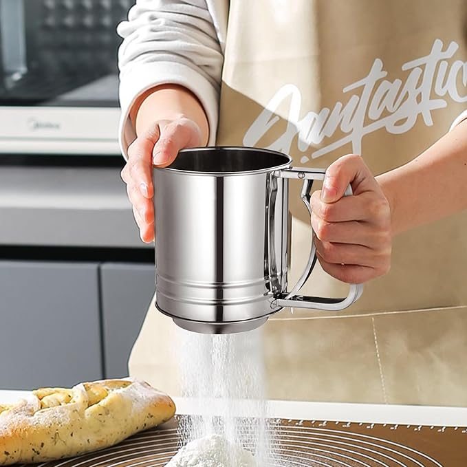 Flour Sifter Stainless Steel,3 Cup Flour Sifters for Baking,3 in1 Sifter for Baking with Powdered Sugar Shaker Duster, Flour Shaker Duster for Baking Cakes, Pastries, Pies, Cupcakes and Desserts