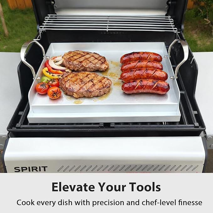 Utheer 17" x 13" Ceramic Nonstick Stainless Steel Griddle for Gas Grill, Charcoal, Oven, Stove Top Griddle, Non-Toxic, PFAS/PFOA/PTFE Free, Oven Up to 500°F, for BBQ, Camping & Kitchen, Sliver